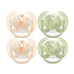 Philips Avent Ultra Soft Pacifier - 4 x Soft and Flexible Baby Pacifiers for Babies Aged 0-6 Months, BPA Free with Sterilizer Carry Case, SCF091/24