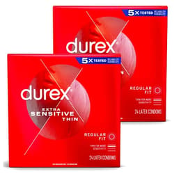Durex Condoms, Extra Sensitive & Extra Lubricated Condoms, Ultra Fine, Natural Latex Condoms, (Packaging May Vary) , 24 Count (Pack of 2)