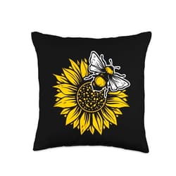 Bumblebee Sunflower Springtime Save The Honey Bees Bumblebee Sunflower Springtime Save The Bees Honeybee Throw Pillow