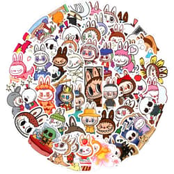 RUBANG 50pcs Labubu Cartoon Stickers for Teen Water Bottle, Cool Terror Labubu Waterproof Vinyl Decal for Kids Adult Girl Laptop Skateboard Phone Guitar Travel Case Bike