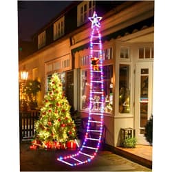 GMFINE Outdoor Christmas Decorations, Christmas Window Hanging Lights Climbing Santa Claus on Ladder with Lights for Christmas Outside Window Yard Tree Decorations (10ft, Multicolor)