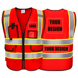 Shmimy Custom LOGO Design Safety Vests Reflective Strips Class 2 High Visibility with Pockets and Zipper For Men and Women