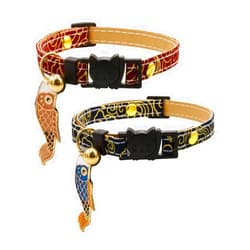 Icicecream 2 PACK Breakaway Cat Collar with Bells & Koinobori Japanese Cat Collar Soft Adjustable Cotton & Leather Kitten Collars for Girl Boy Male Female Cats Kitten