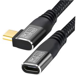 FUJIAXUN 1FT Thunderbolt 4 Extension Cable Right Angle, USB Type C Flexible Nylon Braided Fast Charge Cable 100W, 40Gbps, 8K@60Hz Compatible with Thunderbolt 3, USB 3.1/3.2 (coaxial-R, Grey, 1FT)