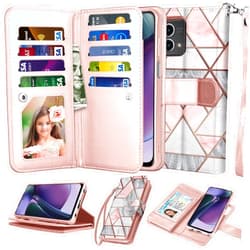 NJJEX Wallet Case for Motorola Moto G Stylus 2024 5G, for Moto G Stylus 2024 5G Case, [9 Card Slots] PU Leather Credit Holder Folio Flip [Detachable] Kickstand Magnetic Phone Cover & Lanyard -Marble
