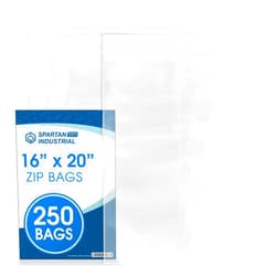 Spartan Industrial - 16” X 20” (250 Count) 2 Mil Clear Reclosable Zip Plastic Poly Bags with Resealable Lock Seal Zipper