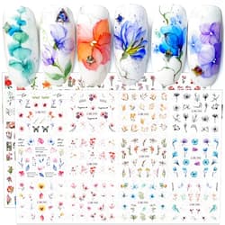 Jaliya 3D Water Transfer Flower Nail Stickers Lilies Camellia Flower Nail Art Stickers Spring Summer Flower Stickers for Nails Floral Nail Decals for Nail Art Supplies Nail Decor Sticker Nails for Women
