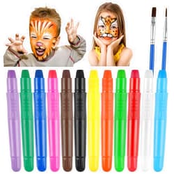 CCINEE Face Painting Kit for Kids,12 Colors Washable Twistable Face Paint Crayons with 2 Brushes for Party Halloween Cosplay Face Makeup Body Paints