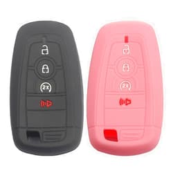 Btopars 2pcs 4 Buttons Silicone Rubber Smart Key Fob Cover Case Protector Holder Compatible with Ford Edge Escape Explorer Maverick Ranger Black Pink