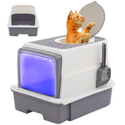 Siairo Cat Litter Box with UV, Enclosed & Open Type Cat Potty with Front Door & Top Entry, Pull-Out Drawer Type, Cat Toilet with Lid, Easy Cleaning Less Odor Cat Litter Tray