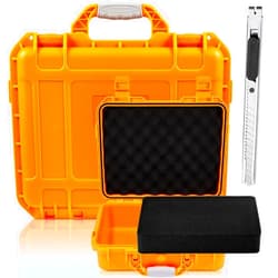 Relaxweex 1 Pcs 11.3 x 8.7 x 4.2 Inch Waterproof Hard Case with DIY Customizable Foam Insert Portable Protective Case with Knife for Camera Drones Equipments Tools Test Instruments (Orange)