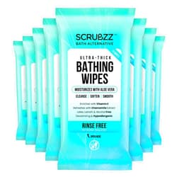 Scrubzz Extra Large Bath Wipes for Adults Bathing No Rinse - Disposable Body Cleansing Wipes for Men, Women & Elderly - Great for Gym, Camping, Post Surgery - Shower Wipes - 80 Count
