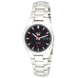 Seiko Men's 5' Japanese Automatic Stainless Steel Casual Watch, Color: Black dial (Model: SNK617)