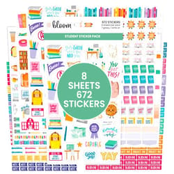 bloom daily planners Student Planner Stickers - 8 Sheets / 672 Stickers - Essential School Themed Variety Pack for Academic Year Planning - Icons & Illustrations to Track Assignments, Exams, & More