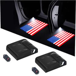 PHETRA 2Pcs Car Door Lights, Wireless Car Door Logo Light, LED Welcome Courtesy Ghost Shadow Projector Lamp, Holeless Magnet Sensor Light Accessories (Red American Flag), AFR-23