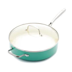 GreenLife Artisan Healthy Ceramic Nonstick, 5QT Saute Pan Jumbo Cooker with Helper Handle and Lid, Stainless Steel Handle, PFAS-Free, Dishwasher Safe, Oven Safe, Turquoise