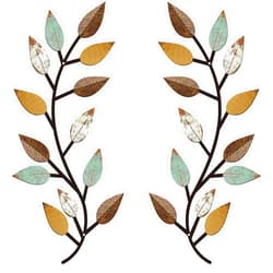 Zhengmy 2 Pieces Metal Tree Leaf Wall Decor Vine Olive Branch Leaf Wall Art Wrought Iron Scroll Above The Bed, Living Room, Outdoor Decoration (Bright Colors)