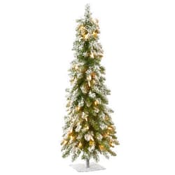 National Tree Company 3 ft Pre-Lit Flocked Downswept Forestree Mini Artificial Christmas Tree,50 Clear Lights, 198 Tips, Metal Plate Base, Green