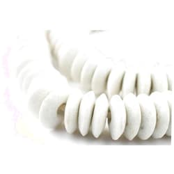The Bead Chest Ashanti Fair Trade Glass Saucer Beads - African Tribal Ethnic Disk Rondelle Spacers (White)