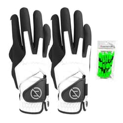 Zero Friction Men's Compression-Fit Synthetic Golf Glove, Universal Fit One Size (Pack of 2) with Pack of Golf Tees