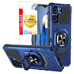 TJS Compatible for BLU View 5 B160V Case, Blu F5 5G Case,with Tempered Glass Screen Protector, Metal Ring Magnetic Support Kickstand Heavy Duty Drop Protection Cover Phone Case (Blue)