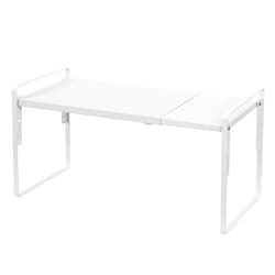 Nxconsu Cabinet Shelf Expandable Height Adjustable Organizer Riser for Kitchen Cabinet Pantry Cupboard Under Sink Countertop Organization Storage Space Saver Stackable Heavy Duty Metal White