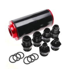 USonline911 Carb Omar 50mm Red Filter 100 Micron Cleanable Inline Fuel Filter Mount Universal High Flow Turbo 6AN 8AN 10AN Adapter