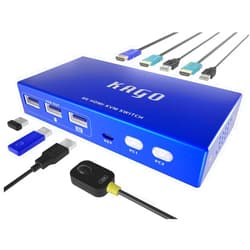 KAGO 8K HDMI KVM Switch 1 Monitors 2 Computers,3 USB 3.0 Selecter Share Keyboard Mouse Printer,Support Ultra HD (7680 * 4320)@60Hz,4K@120Hz/144Hz,2 HDMI 2.1&USB Cable Included(Blue)