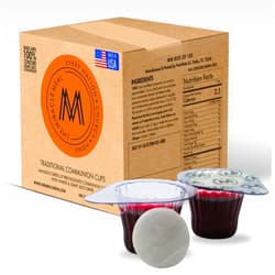 The Miracle Meal Easy Open Larger Tab - The Miracle Meal Pre Filled Traditional Communion Cup - Box 100 with wafer and 100% Concord grape juice.