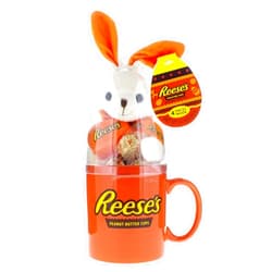 Galerie Easter Orange Reese Mug with Bunny Plush and Chocolate Peanut Butter Candies, Collectible Basket Stuffer Gifts, 1.2 Ounces