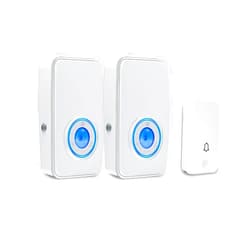 AURTEC 【No Battery Required】 Wireless Doorbell Waterproof, AURTEC Door Chime Kit with 2 Plug-in LED Flash Receivers & 1 Press Self-Powered Transmitter, 51 Chimes, 4 Volume Levels, White
