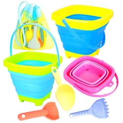 Xgunion Collapsible Beach Sand Bucket 3 Packs Foldable Sand Buckets Set with Shovels & Mesh Bag Collapsible Beach Toys for Kids Summer Sand Buckets for Kids Cruise Beach Essentials
