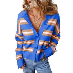 EVALESS Women's Striped Cardigan Sweaters Trendy Lightweight Chunky Knit Cropped Sweaters Outfits Outerwear Coats