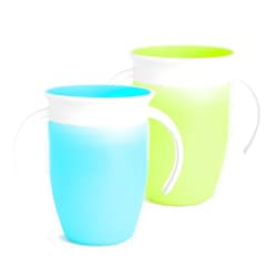 Munchkin® Miracle® 360 Trainer Sippy Cup with Handles, Spill Proof, 7 Ounce, 2 Pack, Green/Blue