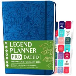 Legend Planner PRO Dated Jan 2025-Jan 2026 – Deluxe Weekly & Daily Organizer with Time Slots. Appointment Book Journal for Work & Time Management, A4 Hardcover (Mystic Blue)