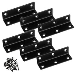 Styquenzer 6 Pcs L Brackets Black Corner Brace Brackets Heavy Duty Corner Brace for Connection Stainless Steel Shelf Bracket with Screws Metal Braces for Furniture, Wood Frame, Shelves（3.2'' x 0.7''）
