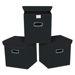 SEVENDOME Closet Organizers Fabric Storage Bins With Lids Collapsible Cube Storage Organizer Basket With Handles,Storage Boxes for Clothes Storage,Office,Toys,3 Pack,（Black