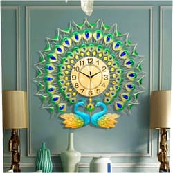 EURSON Large Peacock Wall Clock 27.6 inch Non-Ticking Silent Crystal Creative Personality Modern Art Decorative Wall Clocks for Living Room Decor