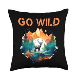 Forest Retreat & Nature Healing meet Shinrin Yoku Deer Go Wild Forest Traditional for Hunters Buck Doe Throw Pillow, 18x18, Multicolor