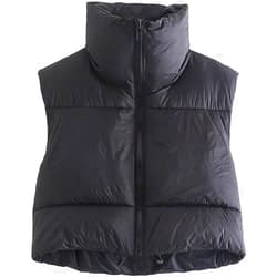 Shiyifa Women's Fashion High Neck Zipper Cropped Puffer Vest Jacket Coat