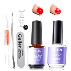 Gellen Gel Polish Remover Kit - Gel Nail Polish Remover with Latex Tape Peel Off Liquid and Manicure Tools, Quick & Easy Gel Polish Remover in 2-5 minutes, No Damage to Nails