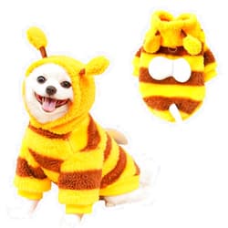 ANIAC Fleece Dog Hoodies with D-Ring Autumn Winter Puppy Clothes for Small Dog Bumblebee Cat Apparel Cold Weather Coat Funny Dog Bee Costume for Christmas Halloween (Yellow, Medium)