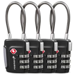 Fosmon TSA Accepted Cable Luggage Locks, (4 Pack) Re-settable Easy to Read 3 Digit Combination with Alloy Body and Release Button for Travel Bag, Suit Case & Luggage - Black