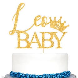 Calarjeta Leo Baby Cake Topper, Leo Baby Shower Decorations, Zodiac Leo Birthday Cake Topper, Horoscope Astrology Baby Shower Party Decorations Gold Glitter