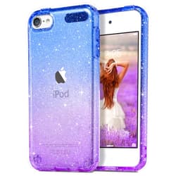 ULAK Clear Gradient Glitter Case for iPod Touch 7th/6th/5th Generation, Hybrid Slim Cute Case for Girls Women, Shockproof Anti-Scratch Soft TPU Bumper Cover for iPod Touch 7/6/5, Blue+Purple