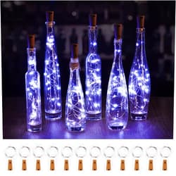 Brightown Wine Bottle Lights with Cork, 10 Pack 20 LED Waterproof Battery Operated Cork Lights, Silver Wire Mini Fairy Lights for Liquor Bottles DIY Party Christmas Wedding Décor, Pure White