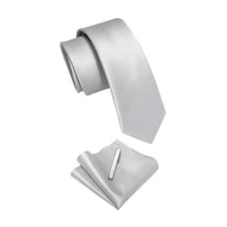YourTies Skinny Tie and Pocket Square Tie Clip Sets for Men Satin Slim Neckties with Gift Box