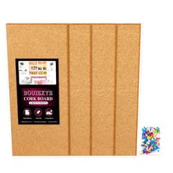 Bouiexye Cork Board 17 X 8 inch Self Adhesive Corkboards for Wall School Home Office 4 Pack Bulletin Boards with 100 Push Pins