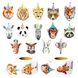 CNhoqc 1000pcs Realistic Safari Animal Theme Birthday Sticker Rolls (2 Rolls), 14 Designs Safari Animal Self-Adhesive Sticker for Kids Cute Stickers for Luggage Scrapbook Birthday Party Favor Supplies