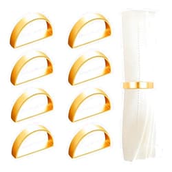 Actororp Gold Napkin Rings Set of 8, Modern Metal Valentine Napkin Rings, Elegant Serviette Buckles Metallic Adornment for Table Settings, Wedding, Easter, Anniversary Dinners (Matte Gold, Semicircle)